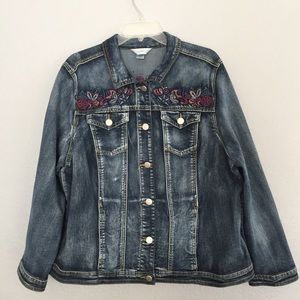 CJ Banks Plus Size Embroidered Denim Jacket 2X
